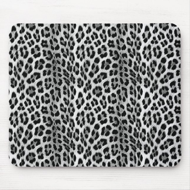 Black and white monochrome, leopard pattern mouse pad (Front)