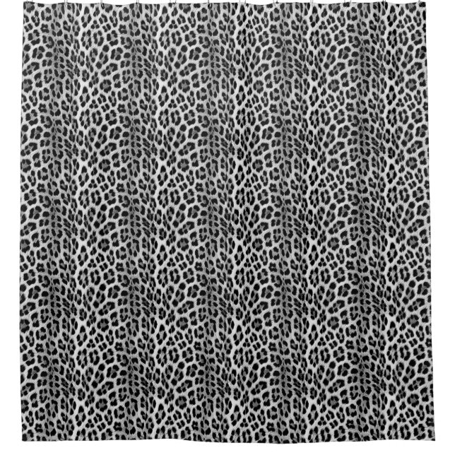 Black and white monochrome, leopard pattern shower curtain (Front)