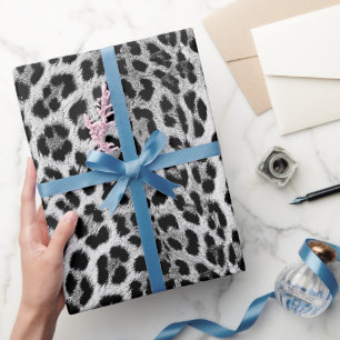 Black and white monochrome, leopard pattern wrapping paper