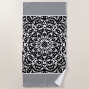 Black and white monochrome mandala bandanna beach towel