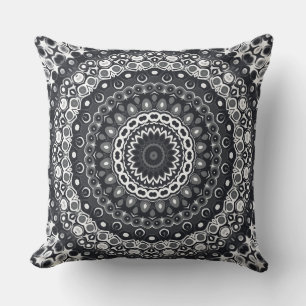 Black and White Monochrome Mandala Pattern Cushion