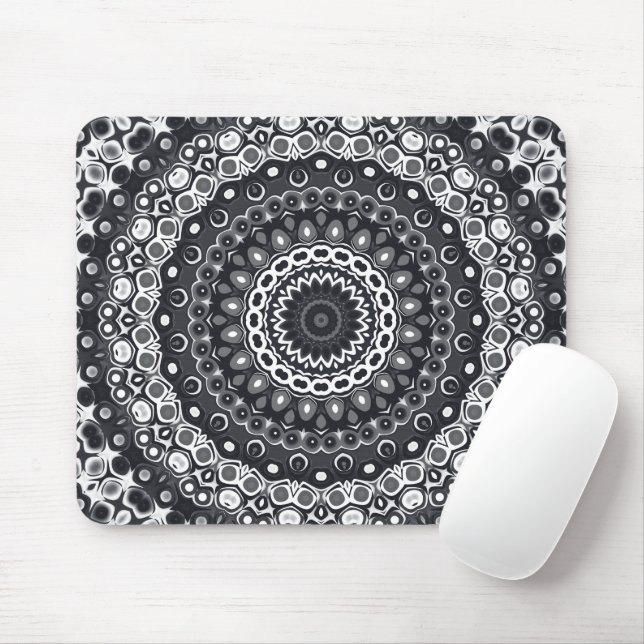 Black and White Monochrome Mandala Pattern Mouse Pad (With Mouse)