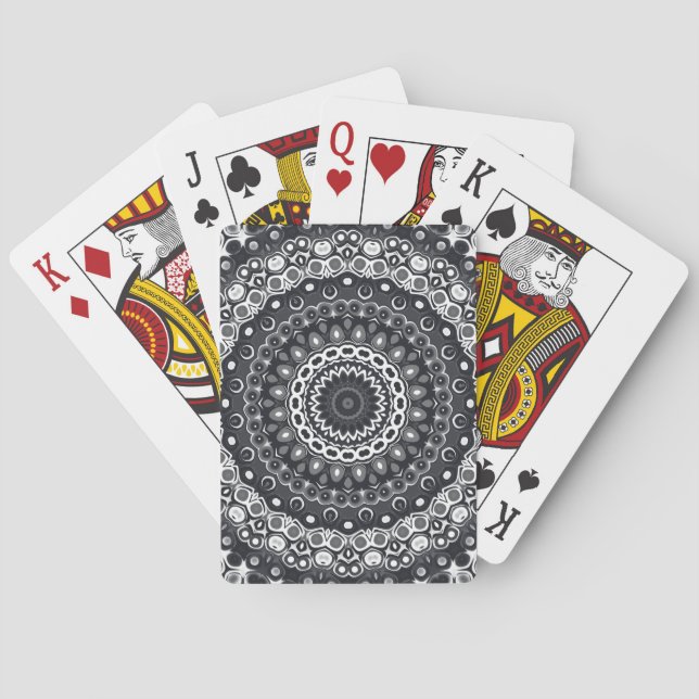 Black and White Monochrome Mandala Pattern Playing Cards (Back)