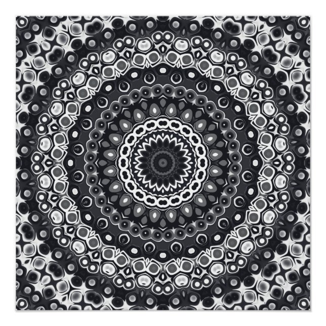 Black and White Monochrome Mandala Pattern Poster (Front)