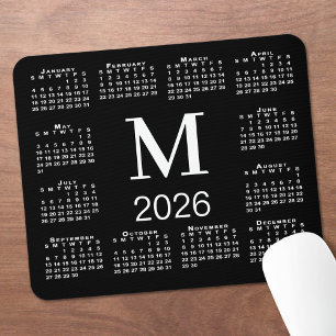 Black and White Monogram 2026 Calendar Mouse Pad