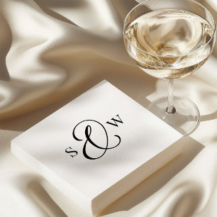 Black and White Monogram Ampersand   Luxe Wedding Napkin