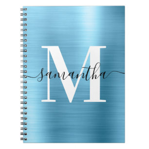 Black and White Monogram Baby Blue Foil  Notebook