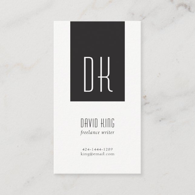 Black and White Monogram Business Card (Front)