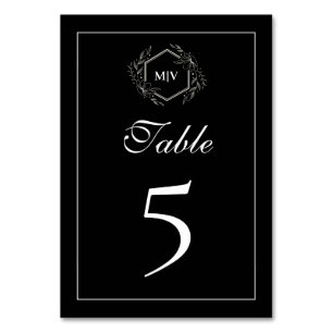 Black and White Monogram Crest Table Number Card