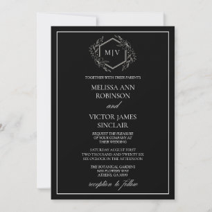 Black and White Monogram Crest Wedding Invitation