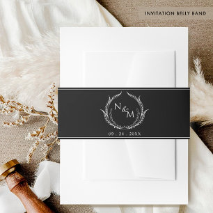 Black and White Monogram Crest Wedding Invitation Invitation Belly Band