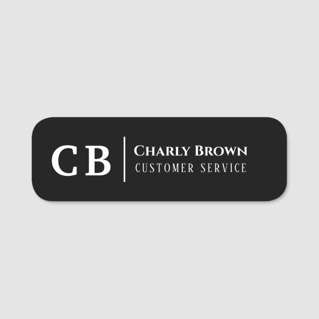 Black and White Monogram | Custom Stylish Name Tag (Front)