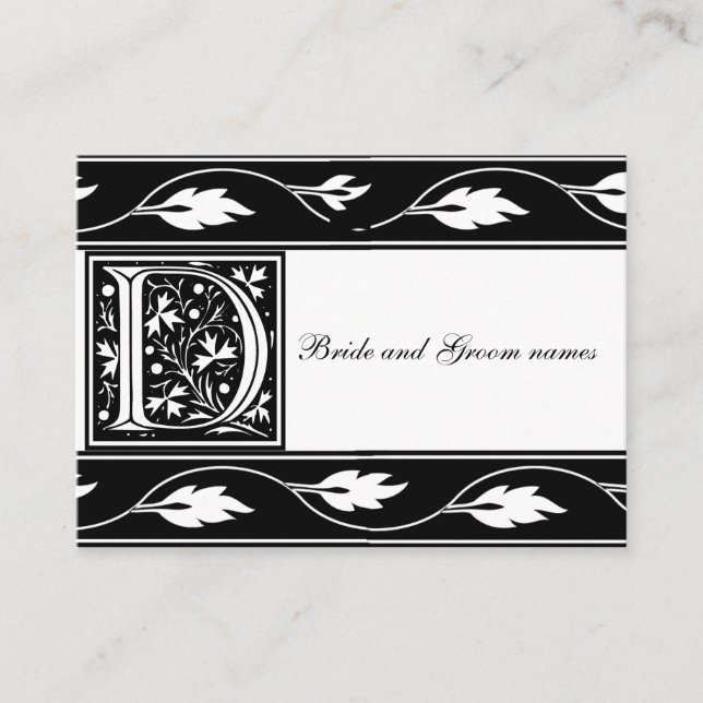 Black And White Monogram D Bridal Registry Card (Front)