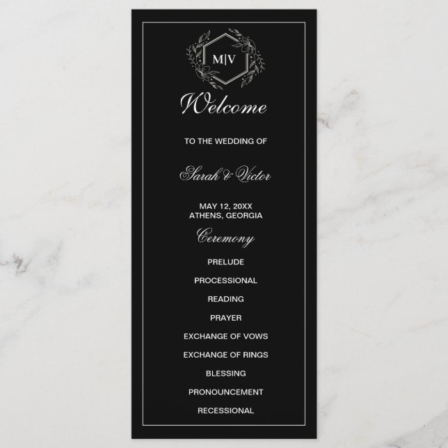 Black and White Monogram double side program card  (Front)