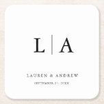 Black and White Monogram Elegant Simple Wedding Square Paper Coaster<br><div class="desc">Beautiful,  elegant and simple,  black minimalist wedding coasters. Fully customisable with monogram/initials,  names,  date and colours to match your wedding theme.</div>