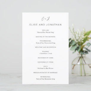 Black and White Monogram Elegant Wedding Program