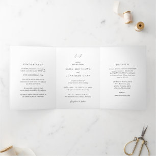 Black and White Monogram Elegant Wedding Tri-Fold Invitation