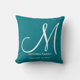Black and White Monogram Family Wedding Square Cushion