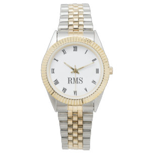 Black and White Monogram Gold Silver Tone Bracelet Watch