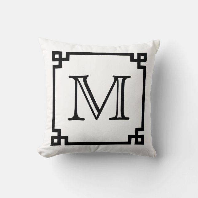 Black And White Monogram Greek Key Cushion (Front)