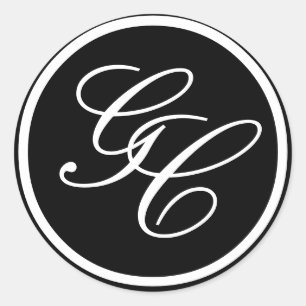 Black and White Monogram Initials Wedding Invite Classic Round Sticker