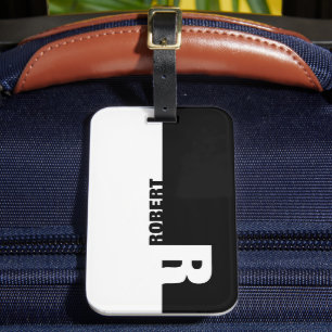 Black and White Monogram Luggage Tag