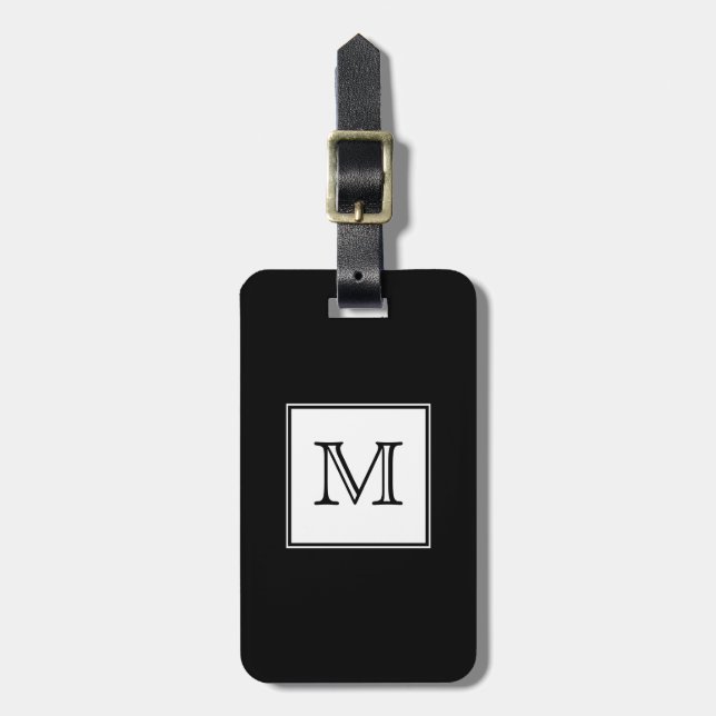 Black and White Monogram Luggage Tag (Front Vertical)