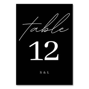 Black and White Monogram Minimal Modern Wedding Table Number