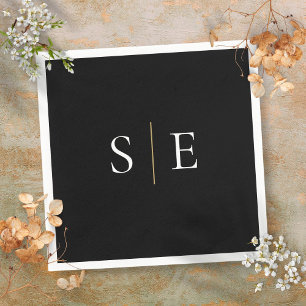 Black And White Monogram Minimalist Gold  Napkin