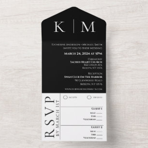 Black and White-Monogram-Modern Wedding- All In One Invitation