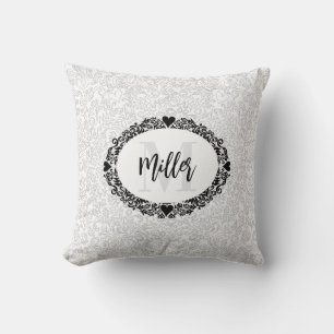 Black and White Monogram Monogram Name Cushion