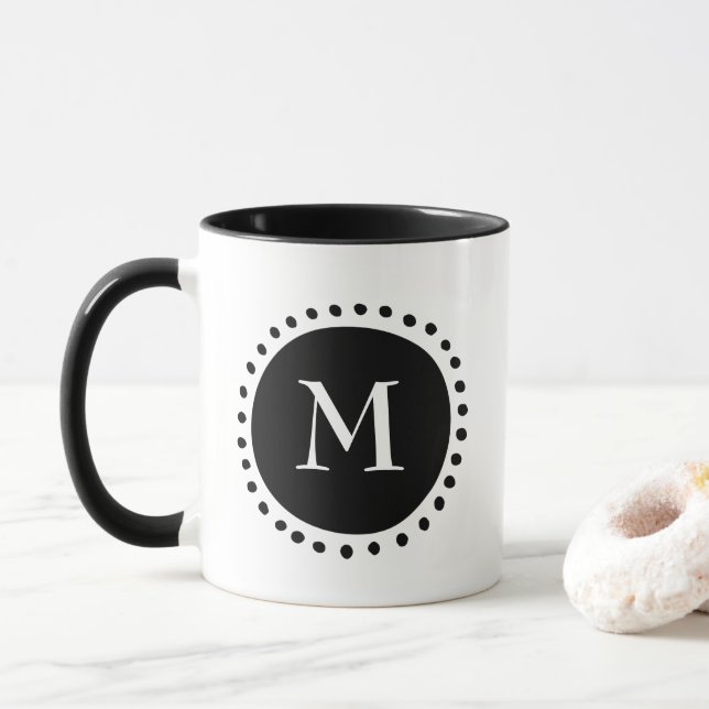 Black and White Monogram  Mug (With Donut)