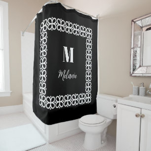 Black and White Monogram & Name Elegant Shower Curtain