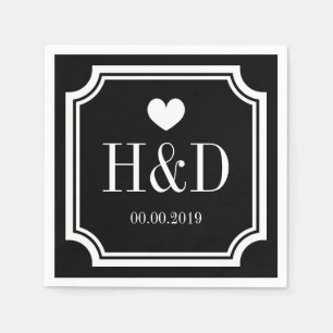 Black and white monogram paper napkins for wedding