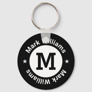 black and white monogram personalised key ring
