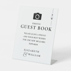 Black And White Monogram Photo Guest Book Wedding Pedestal Sign