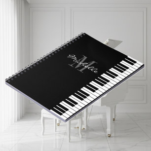 Black and white monogram piano keys notebook