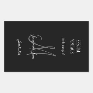 Black and White Monogram Rectangle Wedding Labels