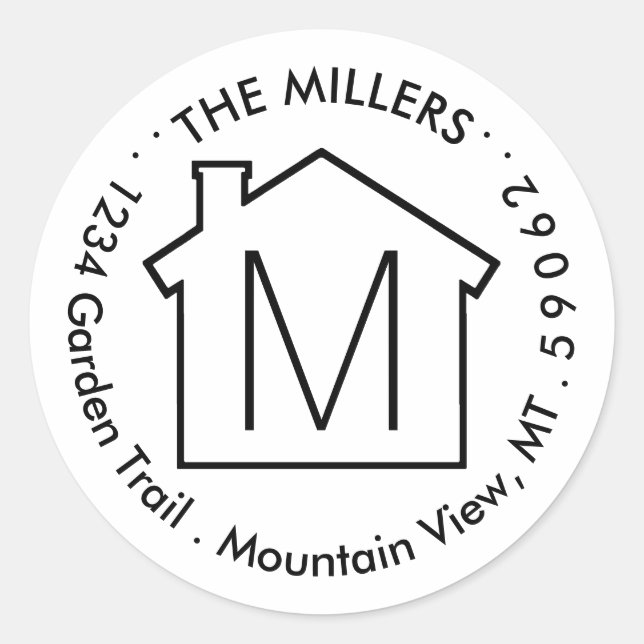 Black and White Monogram Return Address Labels (Front)