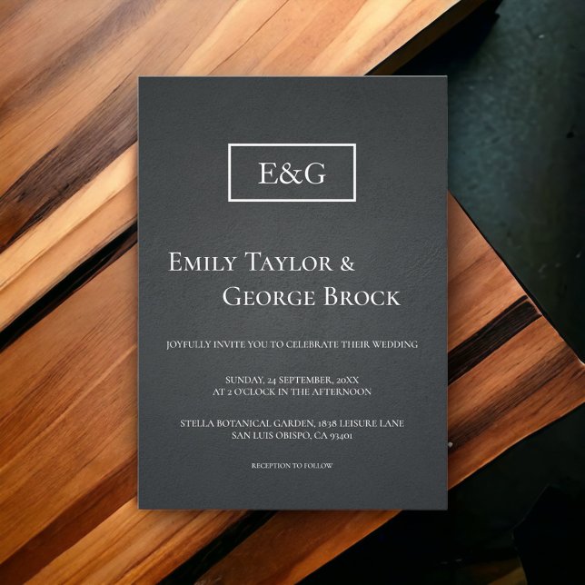 Black And White Monogram Rustic Modern Wedding Invitation (Creator Uploaded)