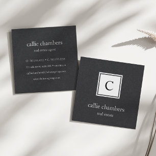 Black and White Monogram Square Business Card