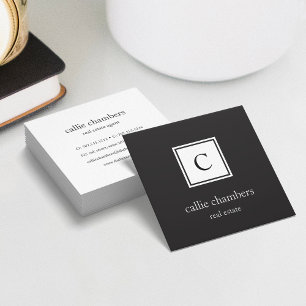 Black and White Monogram Square Business Card