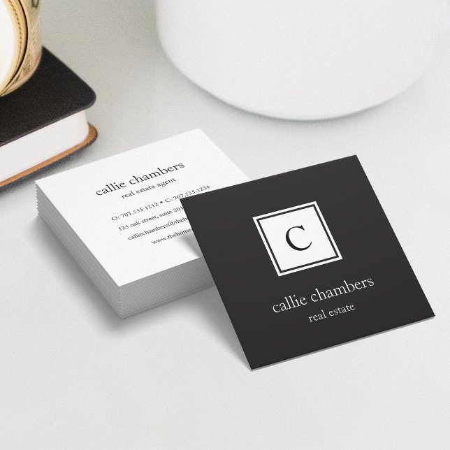 Black and White Monogram Square Business Card (Creator Uploaded)