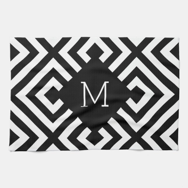 Black and White Monogram Tea Towel (Horizontal)