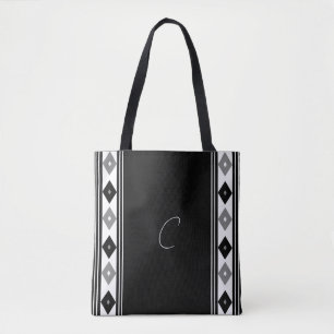 Black and White Monogram Vertical Stripes Tote Bag