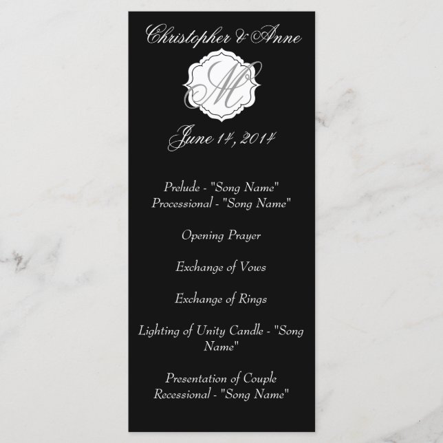 Black and White Monogram Wedding Ceremony Program Programme (Front)