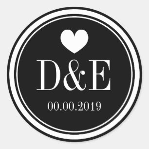 Black and white monogram wedding favour stickers