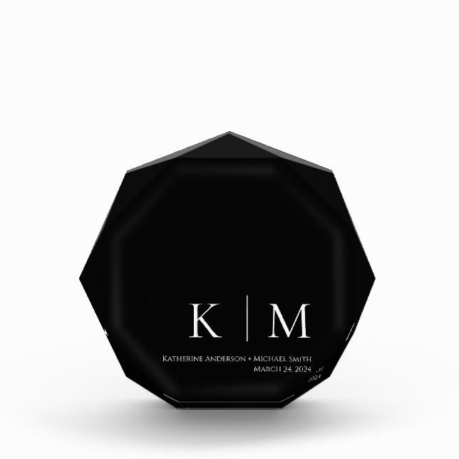 Black and White-Monogram -Wedding Keepsake- Photo Block (Front)