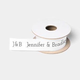 Black and White Monogram Wedding Name Personalised Satin Ribbon