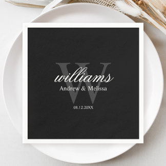 Black and White Monogram Wedding Napkin